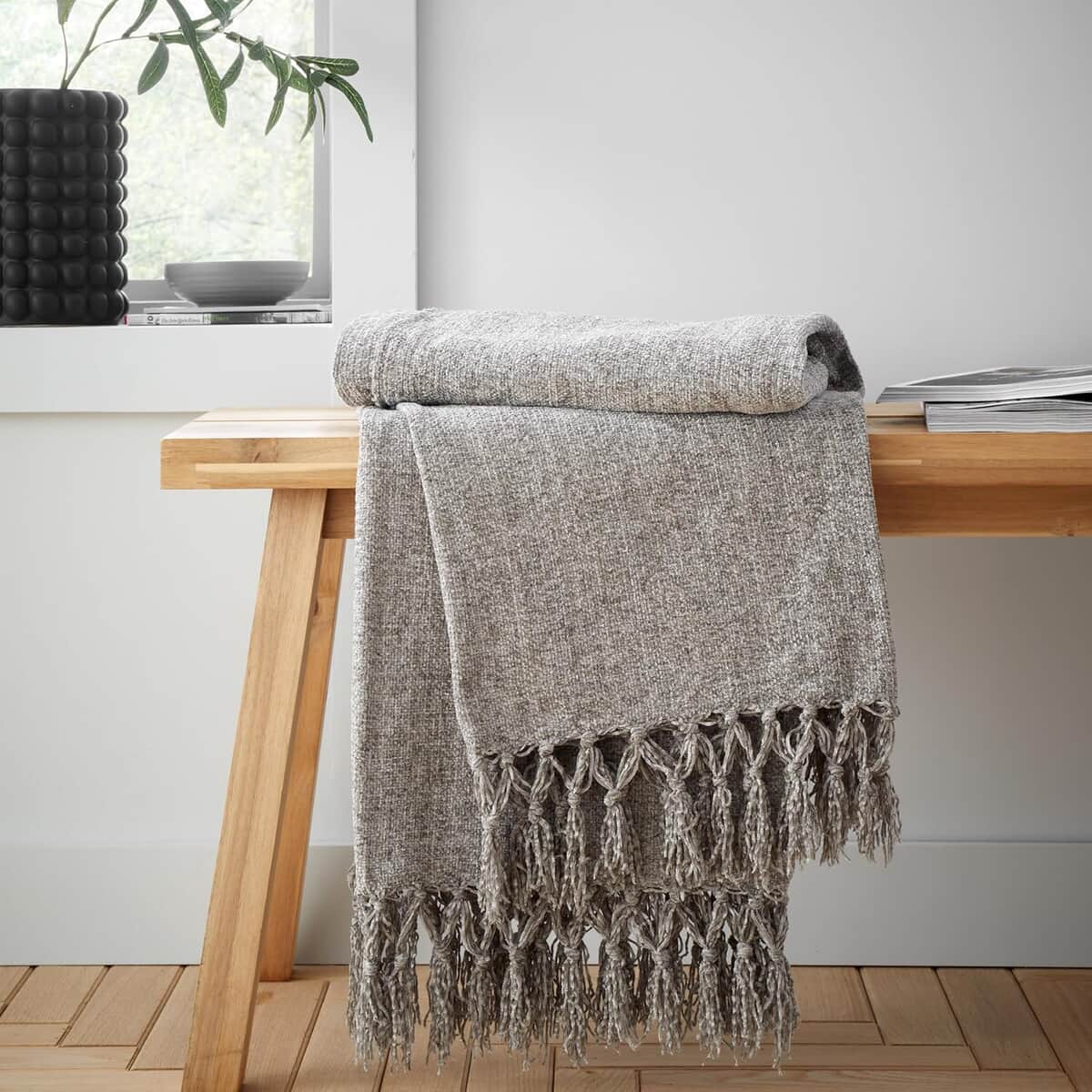 Catherine Lansfield Wilson Plain Chenille Throw Grey large