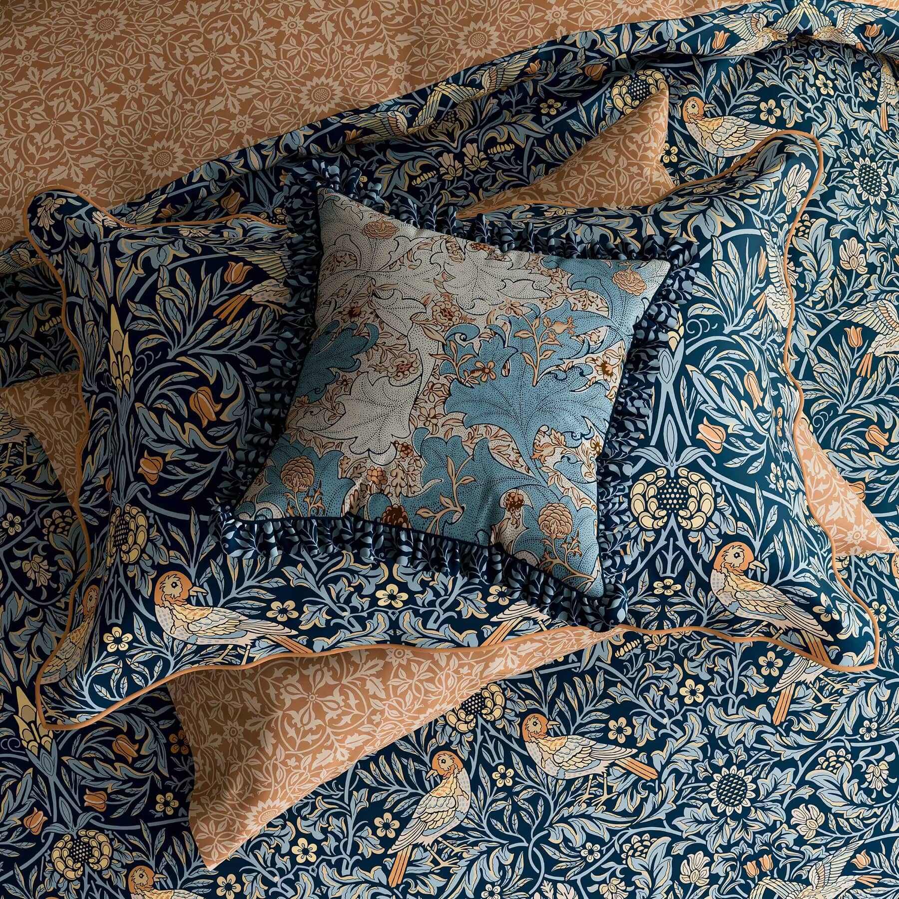 William Morris Bird Webbs Blue - JustLinen