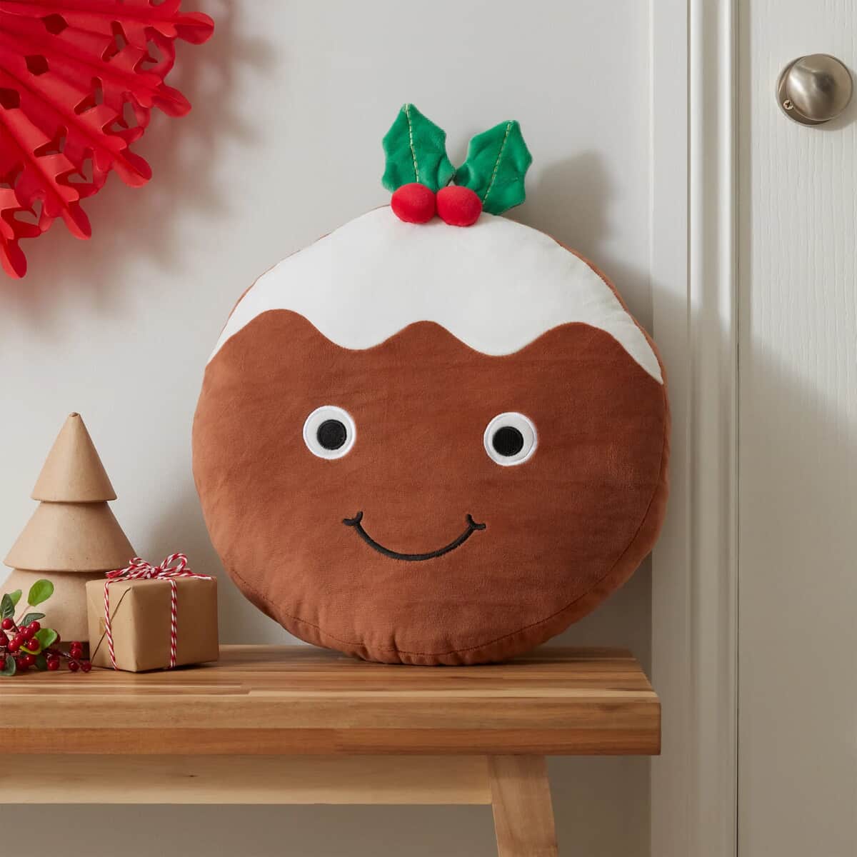 Catherine Lansfield Christmas Pudding Cushion Brown large