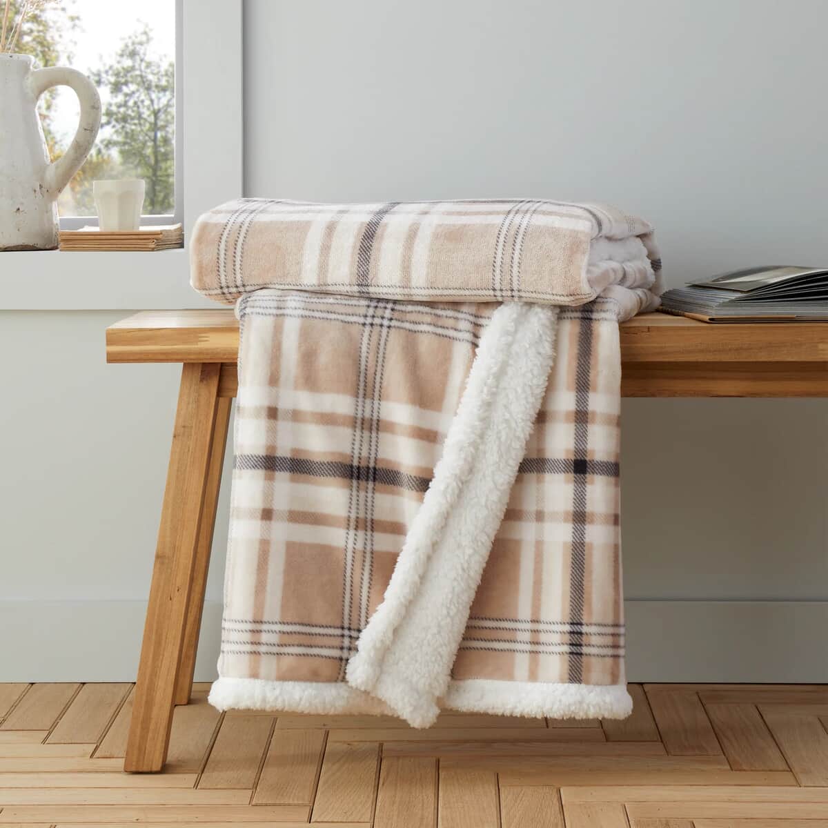 Catherine Lansfield Kelso Check Throw Natural large