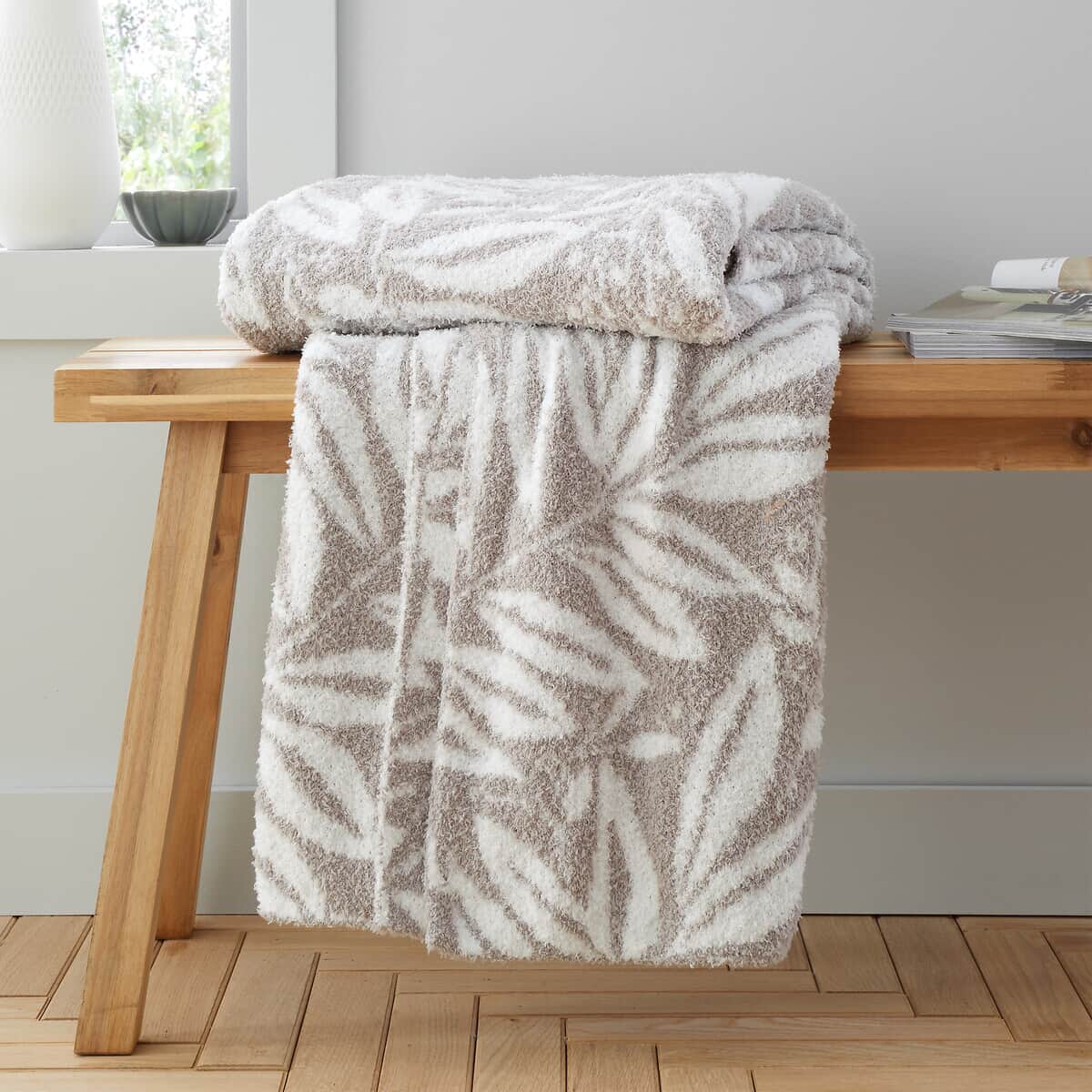 Catherine Lansfield So Soft Sorrel Leaves Throw Natural large