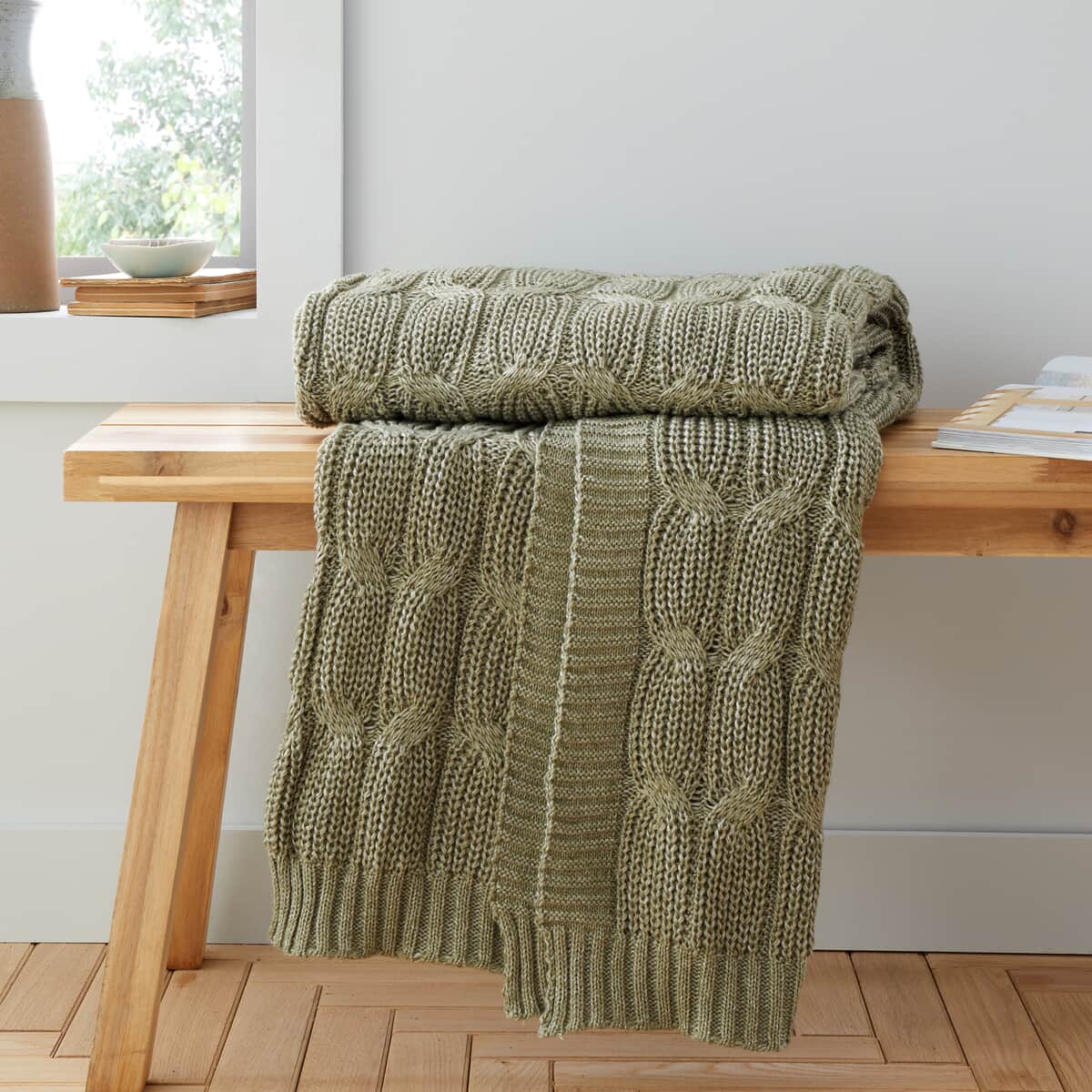 Catherine Lansfield Chunky Marl Knit Throw Olive large