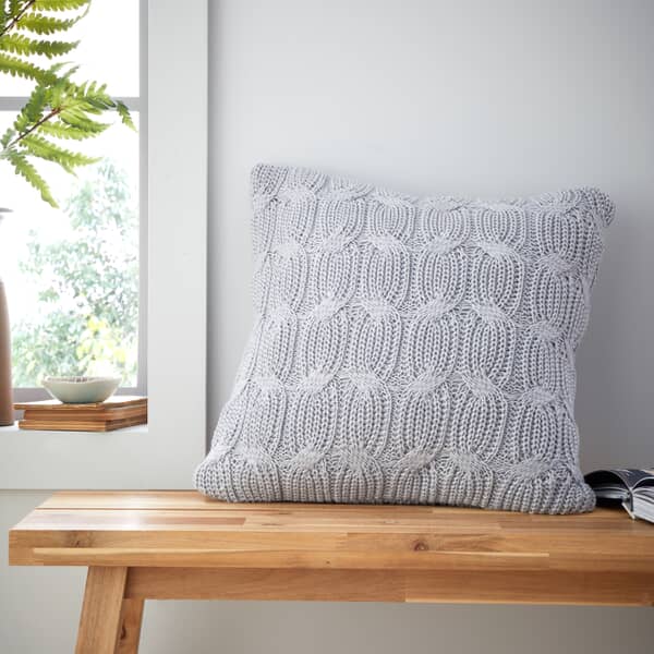 Chunky Marl Knit Cushion Silver