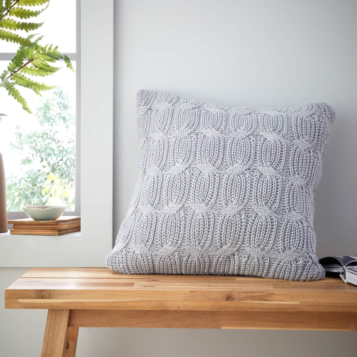 Catherine Lansfield Chunky Marl Knit Cushion Silver large