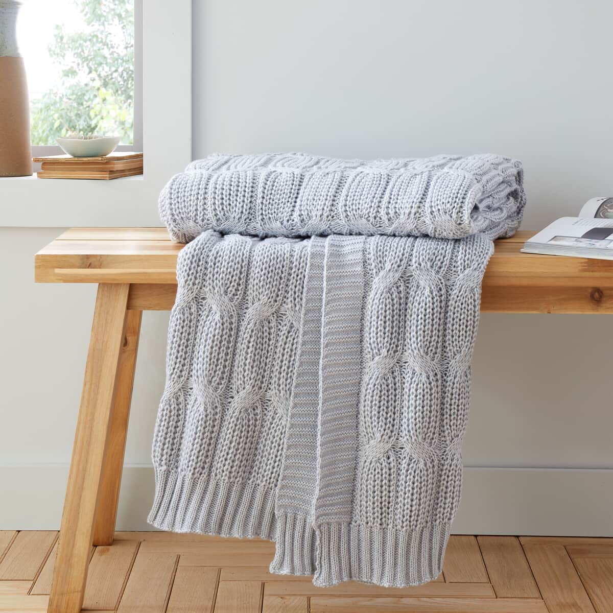 Catherine Lansfield Chunky Marl Knit Throw Silver large