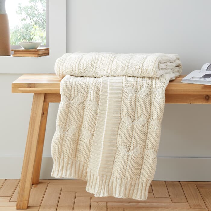 Catherine Lansfield Chunky Marl Knit Throw Cream large