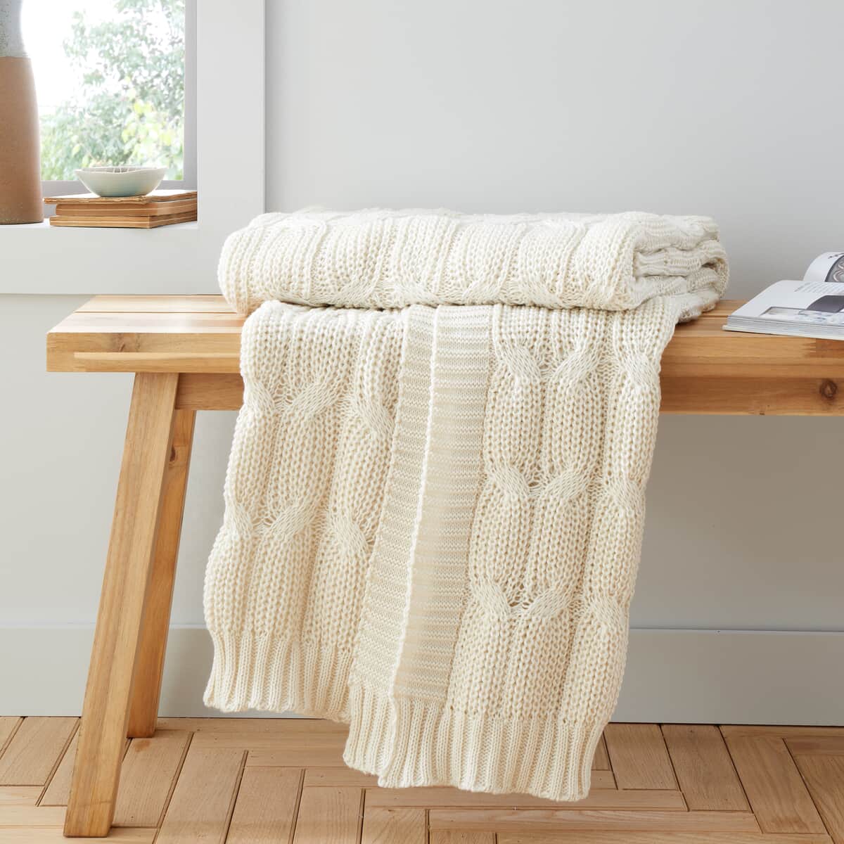 Catherine Lansfield Chunky Marl Knit Throw Cream large