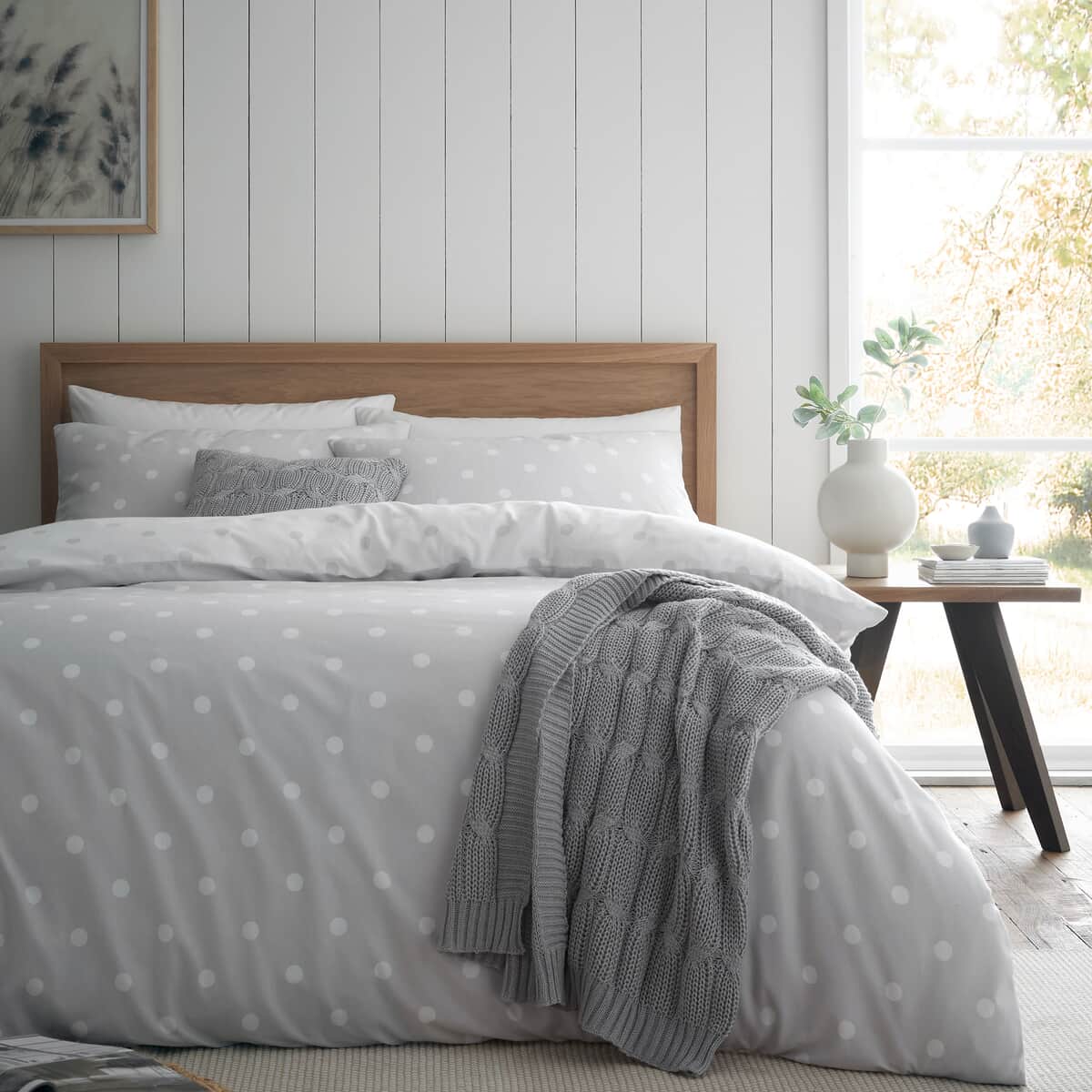 Catherine Lansfield Brushed Polka Dot Grey large