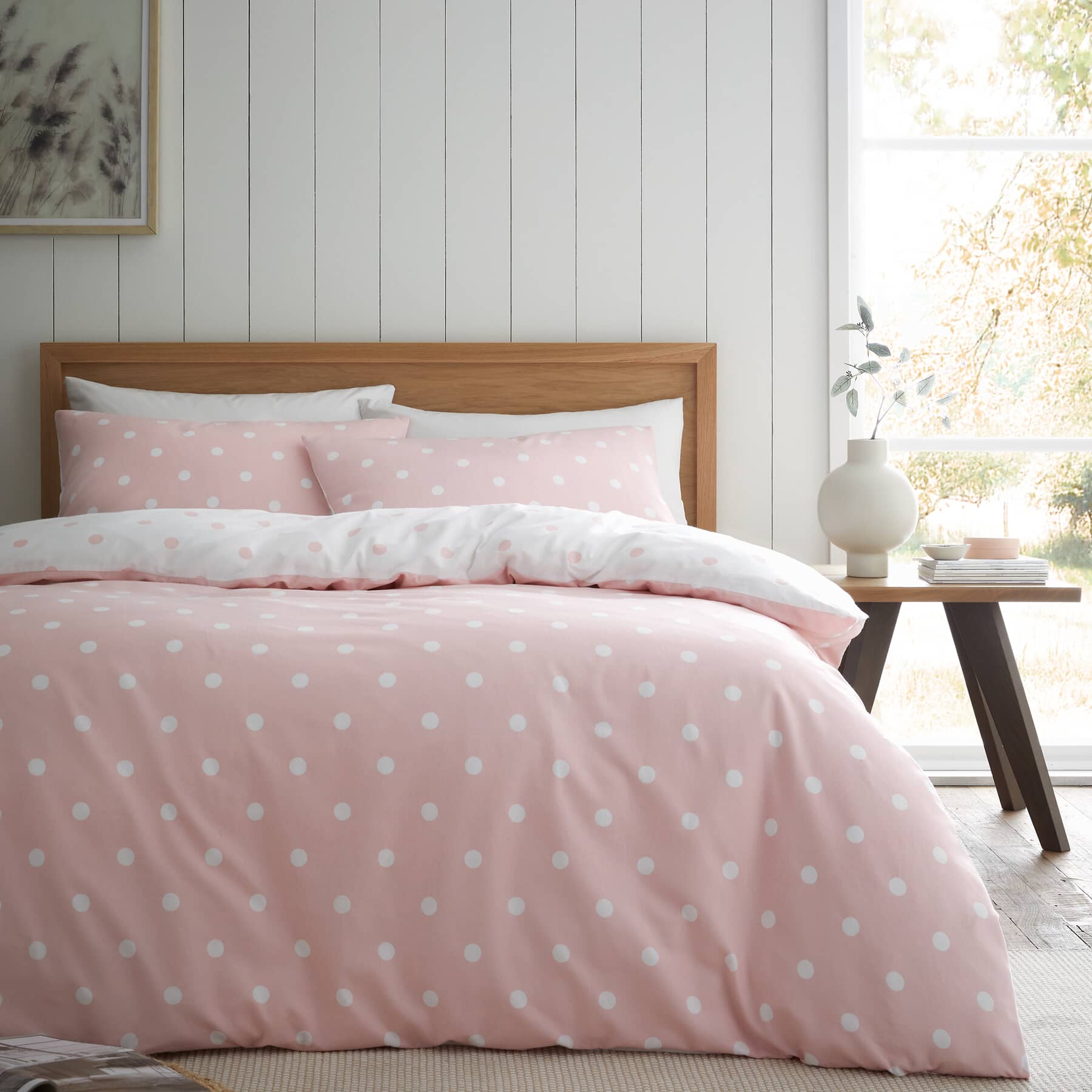 Catherine Lansfield Brushed Polka Dot Pink JustLinen