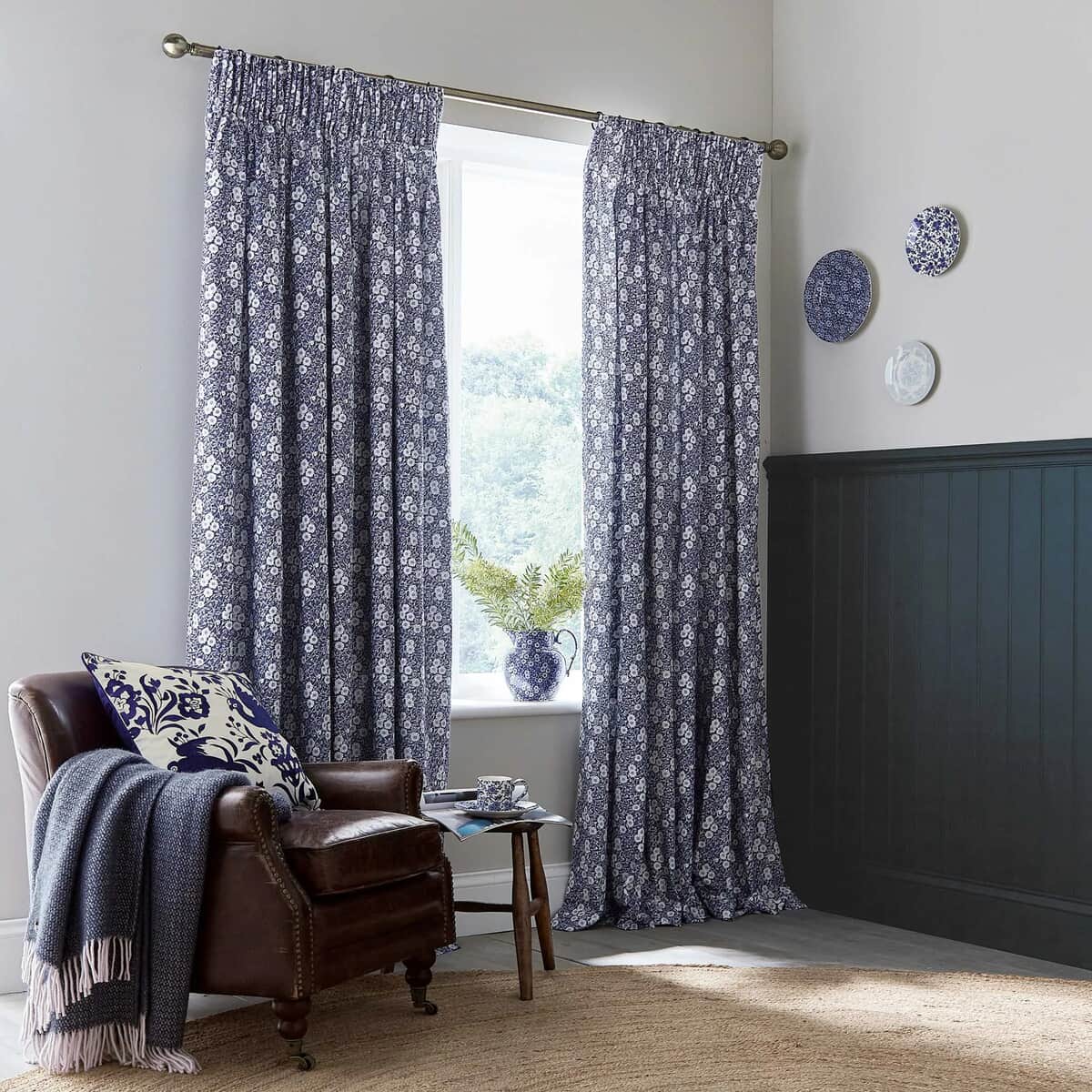 Burleigh Calico Blue Curtains large