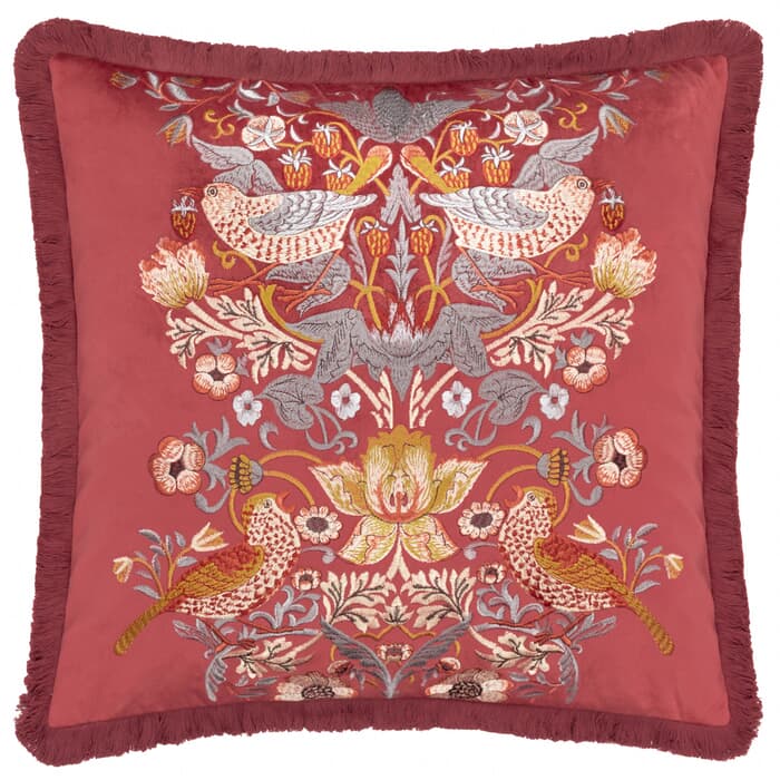 Morris & Co Strawberry Thief Embroidery Cushion Berry large