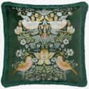 Strawberry Thief Embroidery Cushion Forest Green