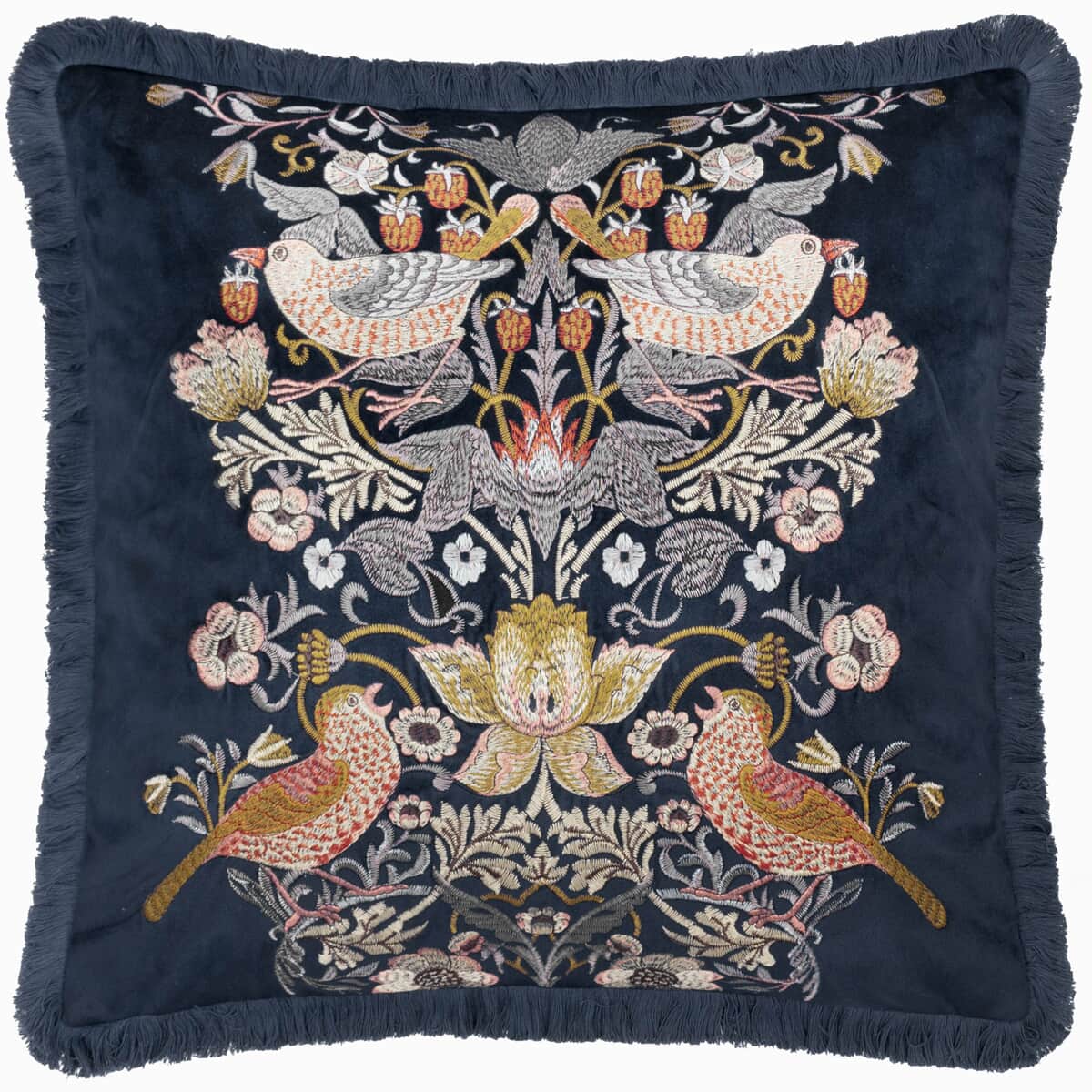 Morris and Co Strawberry Thief Embroidery Cushion Indigo large