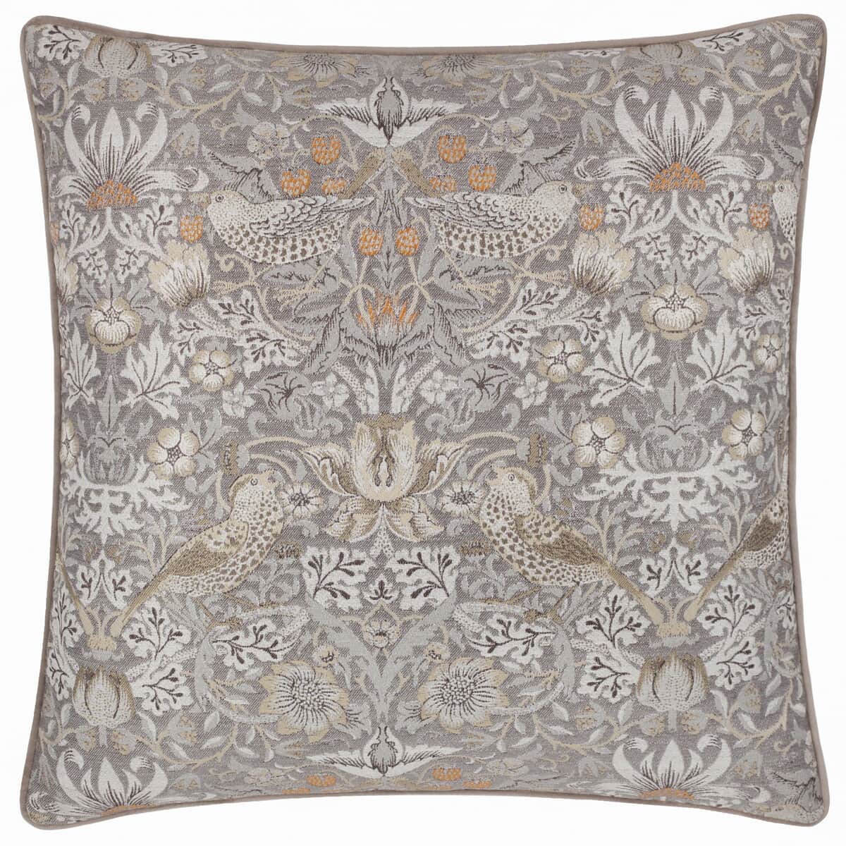 Morris and Co Strawberry Thief Jacquard Cushion Biscuit large