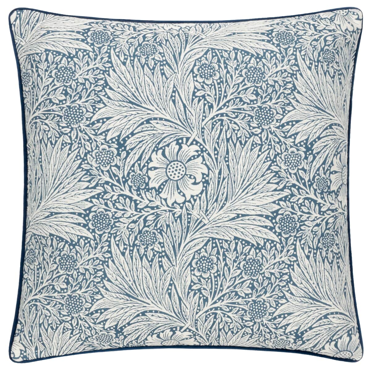 Morris and Co Marigold Feather Rich Cushion Indigo large