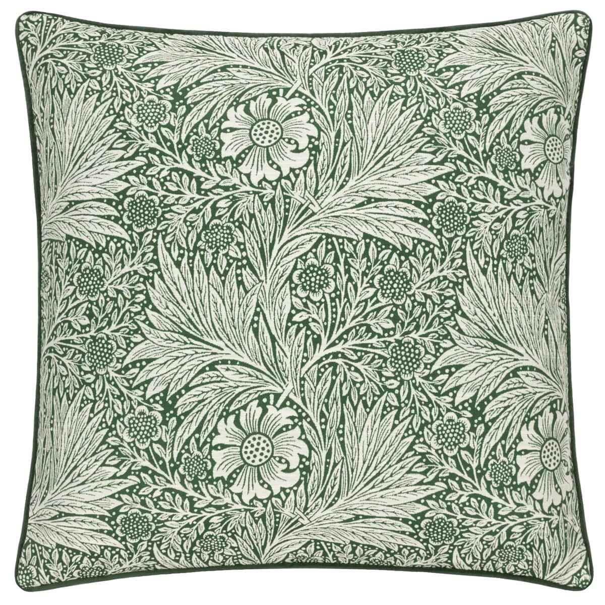 Morris and Co Marigold Feather Rich Cushion Leaf Green large
