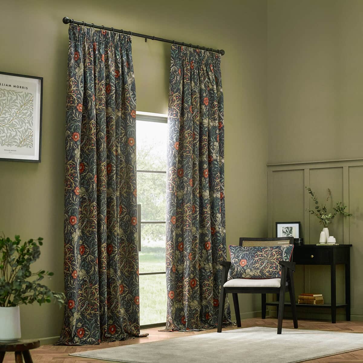 Morris and Co Seaweed Curtains Indigo large