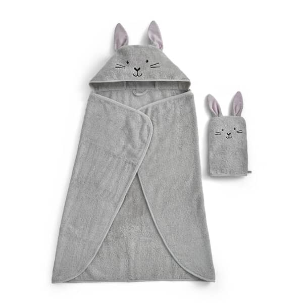 Bunny Cuddle Wrap and Mitt Set Grey