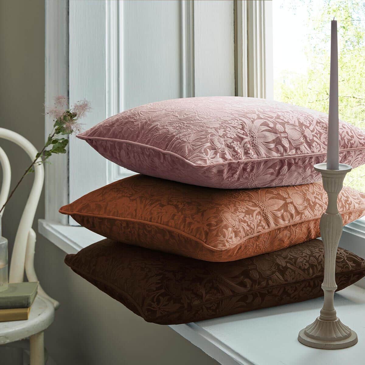 William Morris at Home Strawberry Thief Embossed Cushion Saffron large