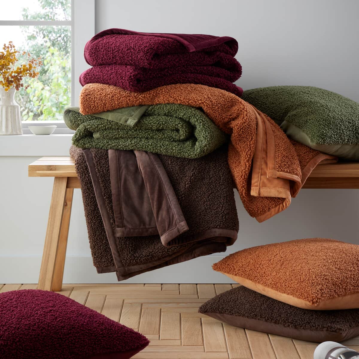 Catherine Lansfield So Soft Velvet Boucle Damson large