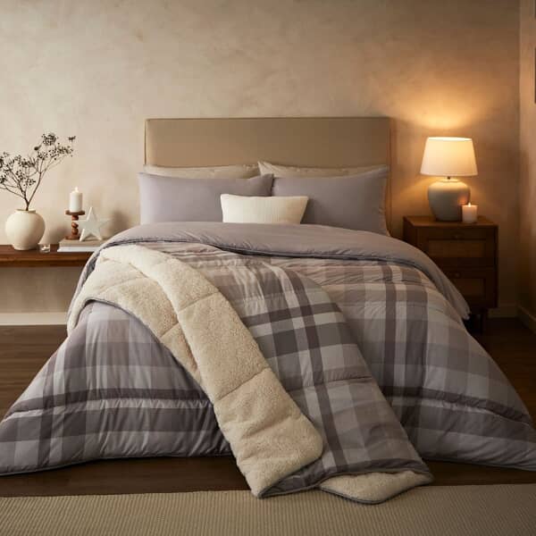 Natural Check Sherpa Throw