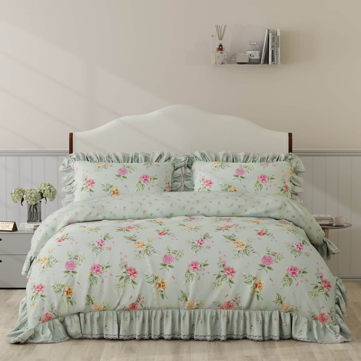 Vantona Rose Garden Frilled Green large