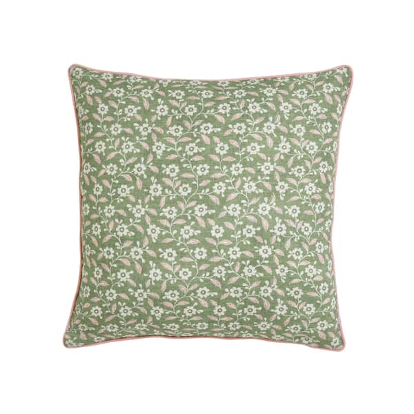 Folk Ditsy Cushion in Green/Pink