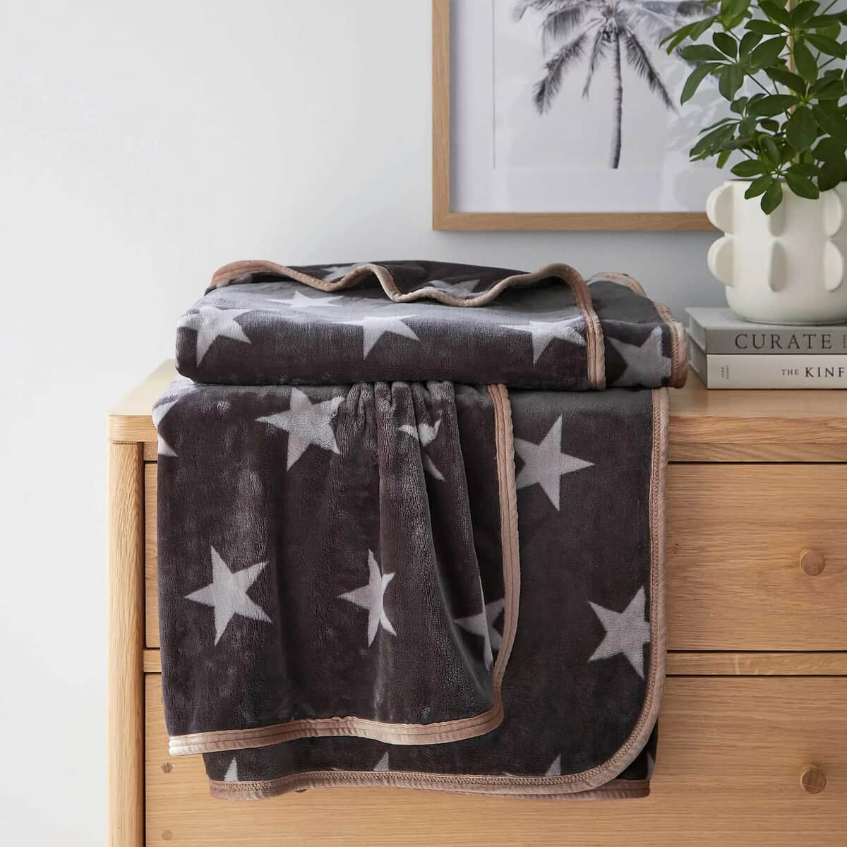 Helena Springfield Star Fleece Throw Charcoal and Linen large