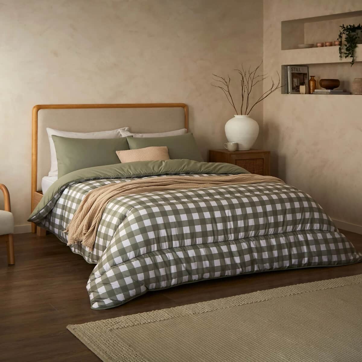 Night Lark Olive Gingham Coverless Duvet large