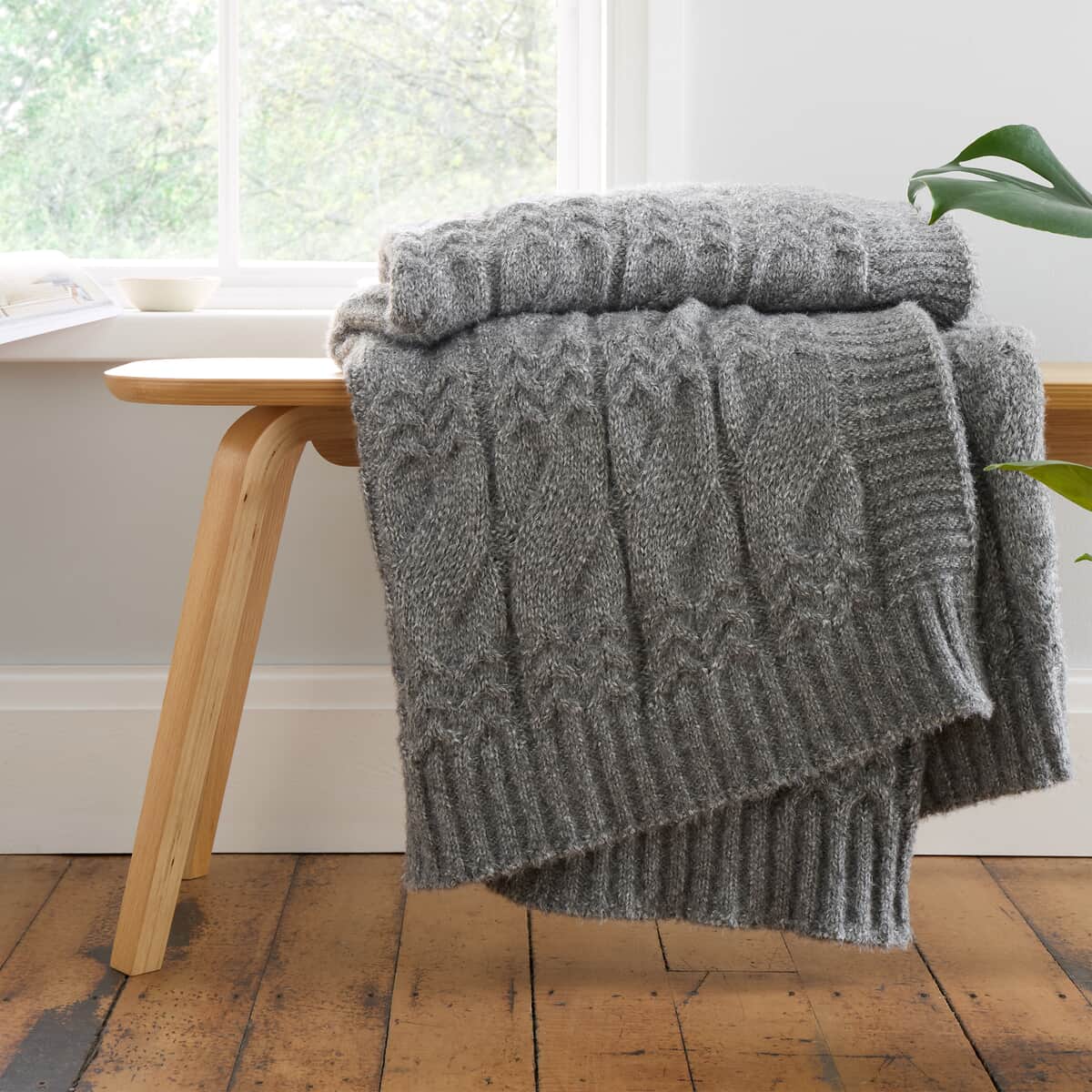 Bianca Cable Knit Throw Grey large