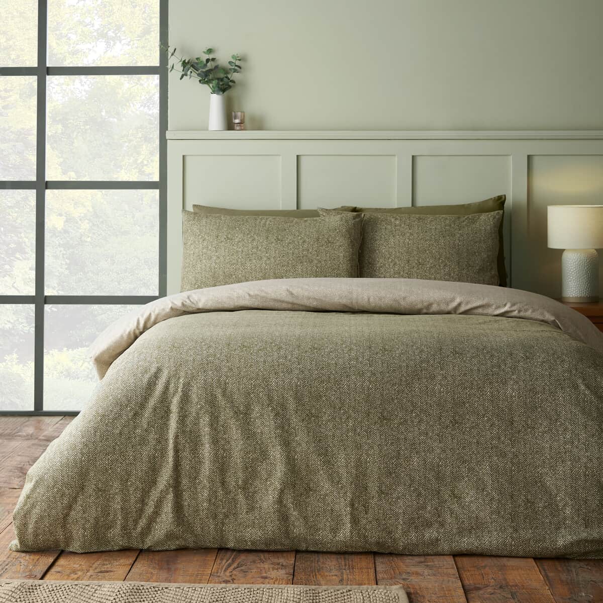 Catherine Lansfield Brushed Herringbone Green large
