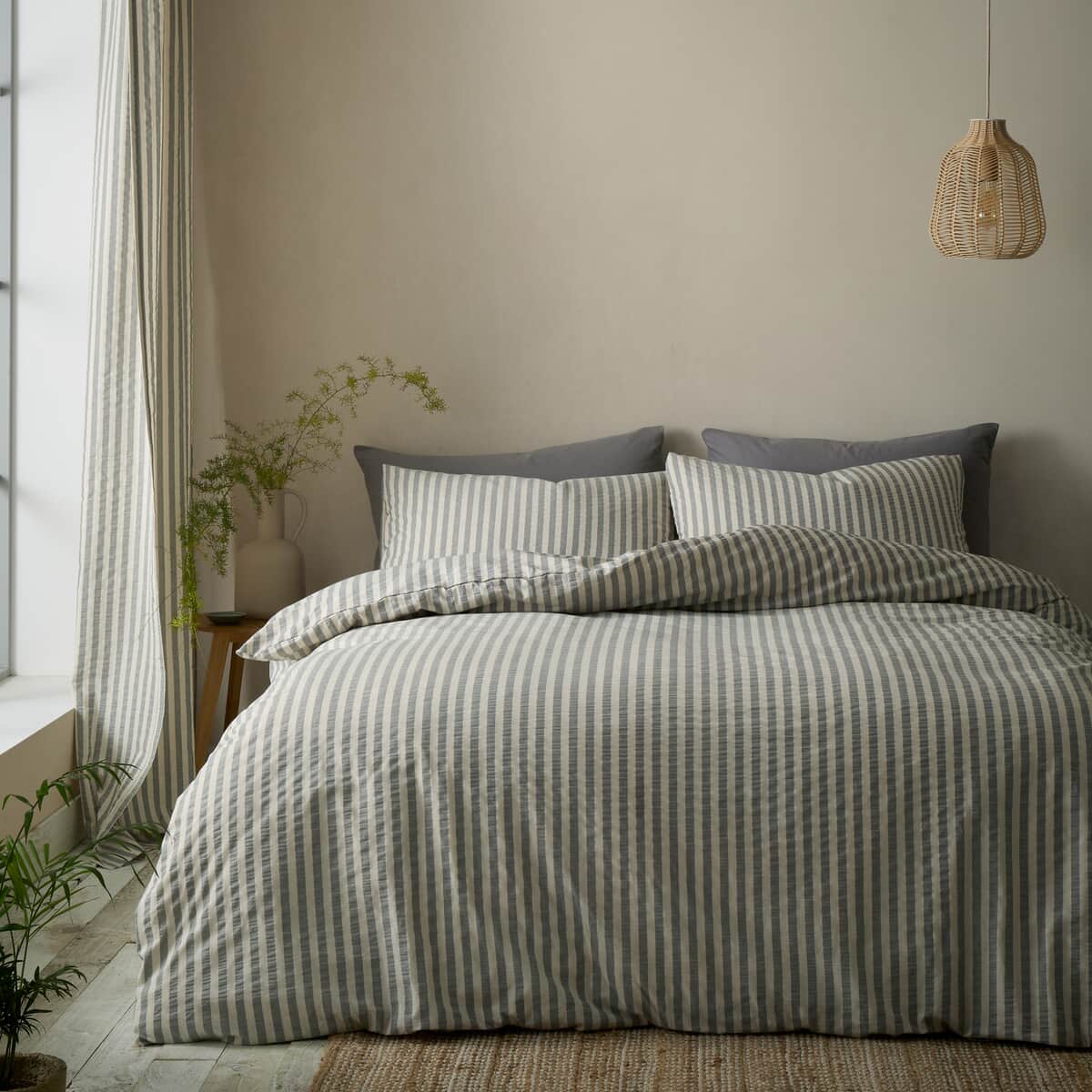 Pineapple Elephant Cotton Rich Woven Stripe Grey large