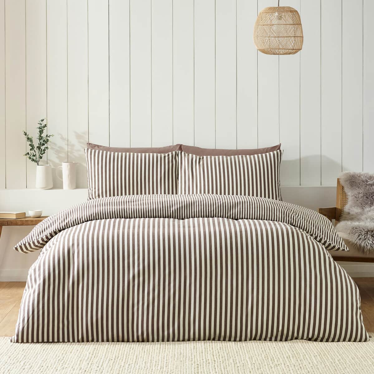 Catherine Lansfield Brushed Stripe Chocolate large