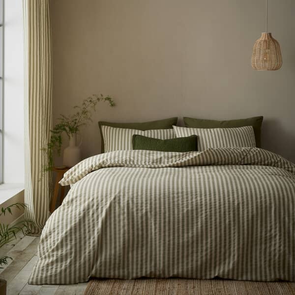 Cotton Rich Woven Stripe Green