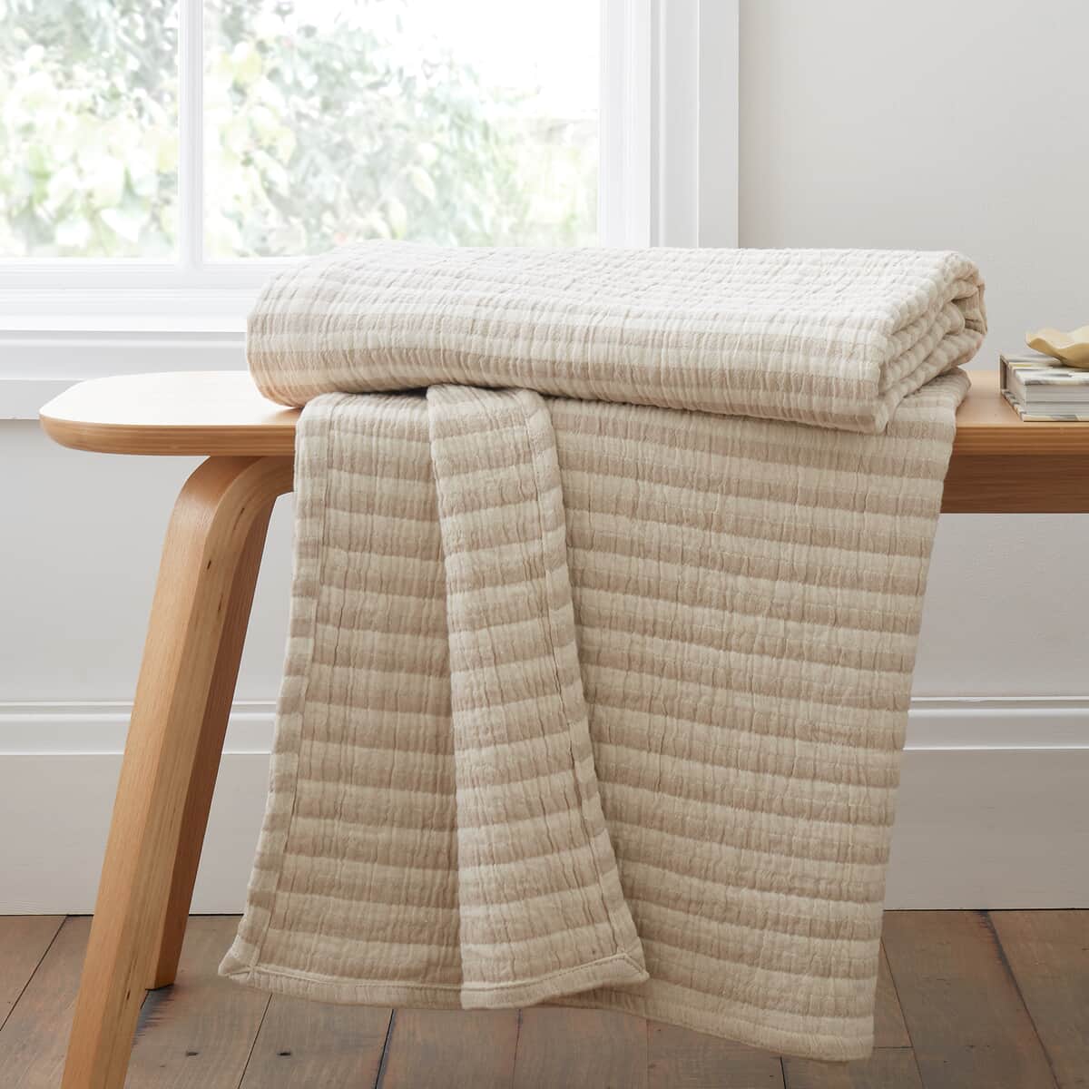 Bianca Cotton Muslin Stripe Throw Natural large