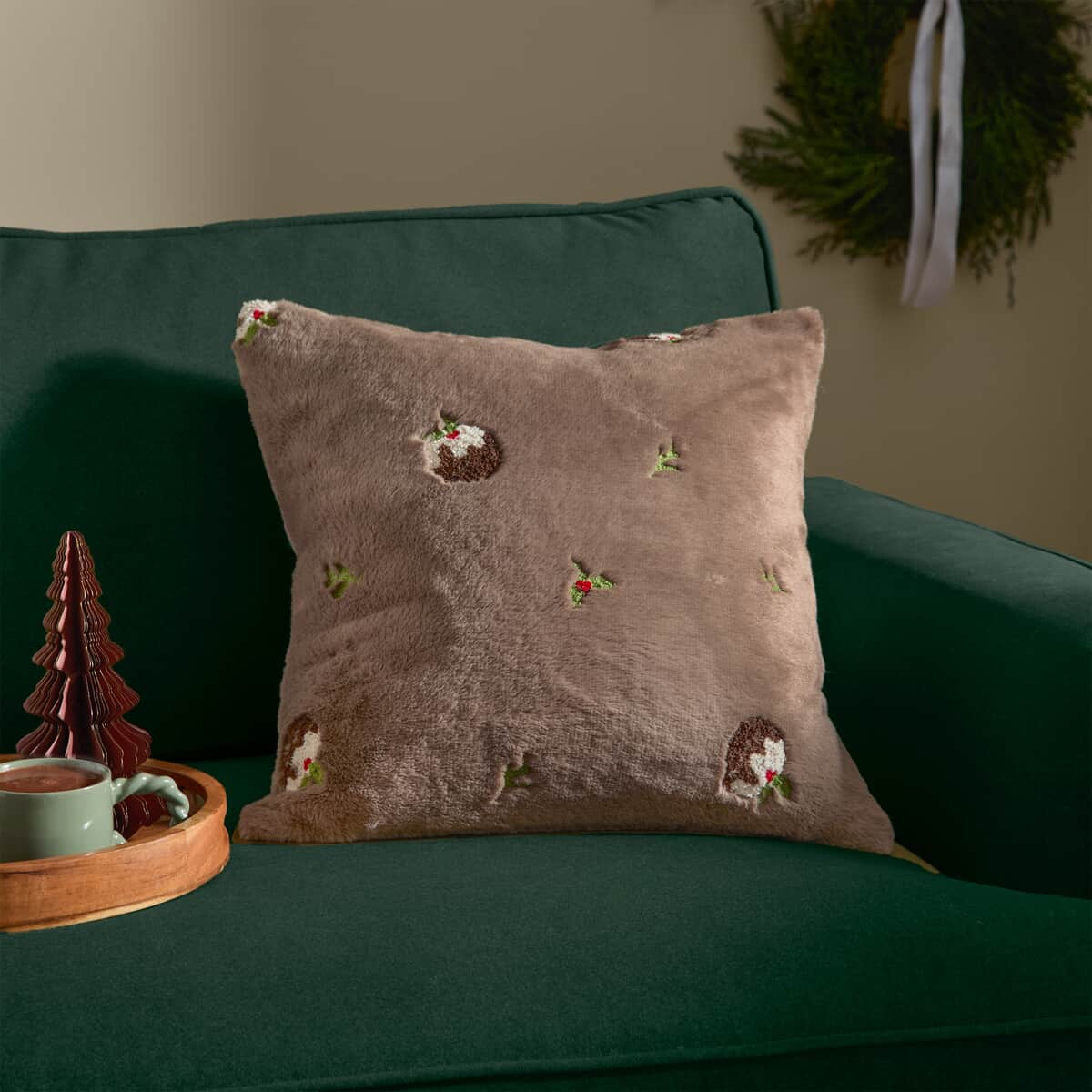 Furn Festive Puddings Faux Fur Cushion large