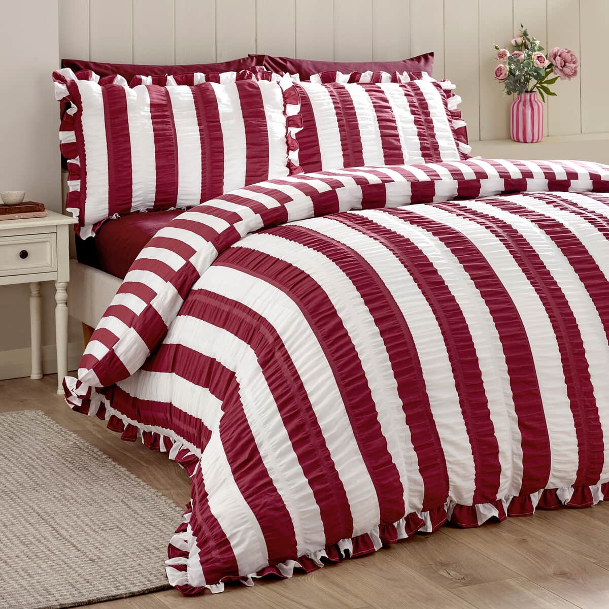 Catherine Lansfield Seersucker Frill Stripe Plum large