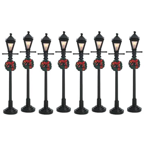 Lemax Christmas Village Gas Lantern Street Lamp Set Of 8 Battery Operated (4.5V) - 64500
