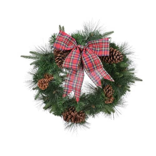 Kaemingk Everlands Mix Needle Wreath with Tartan Bow